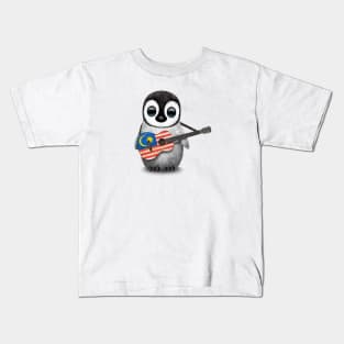 Baby Penguin Playing Malaysian Flag Guitar Kids T-Shirt